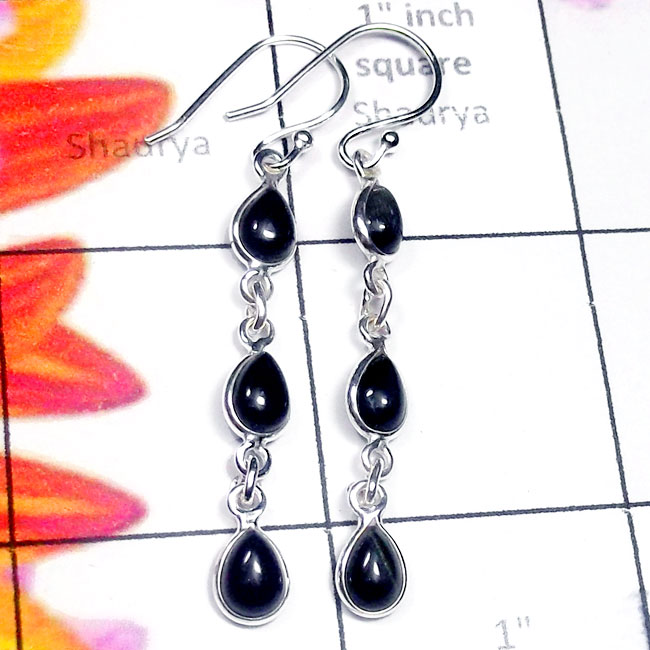 Black Onyx Cab A Earring- BZE998- ADEC20 A Cab Black Onyx 925 Sterling Silver Bezel Earring