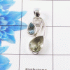 Dual Gemstone Cut Pendant E - BSP187 Cut Green Amethyst & Blue Topaz Solid 925 Sterling Silver Plain Pendant